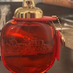 Coach Red Glass Perfume Bottle with Gold Cap